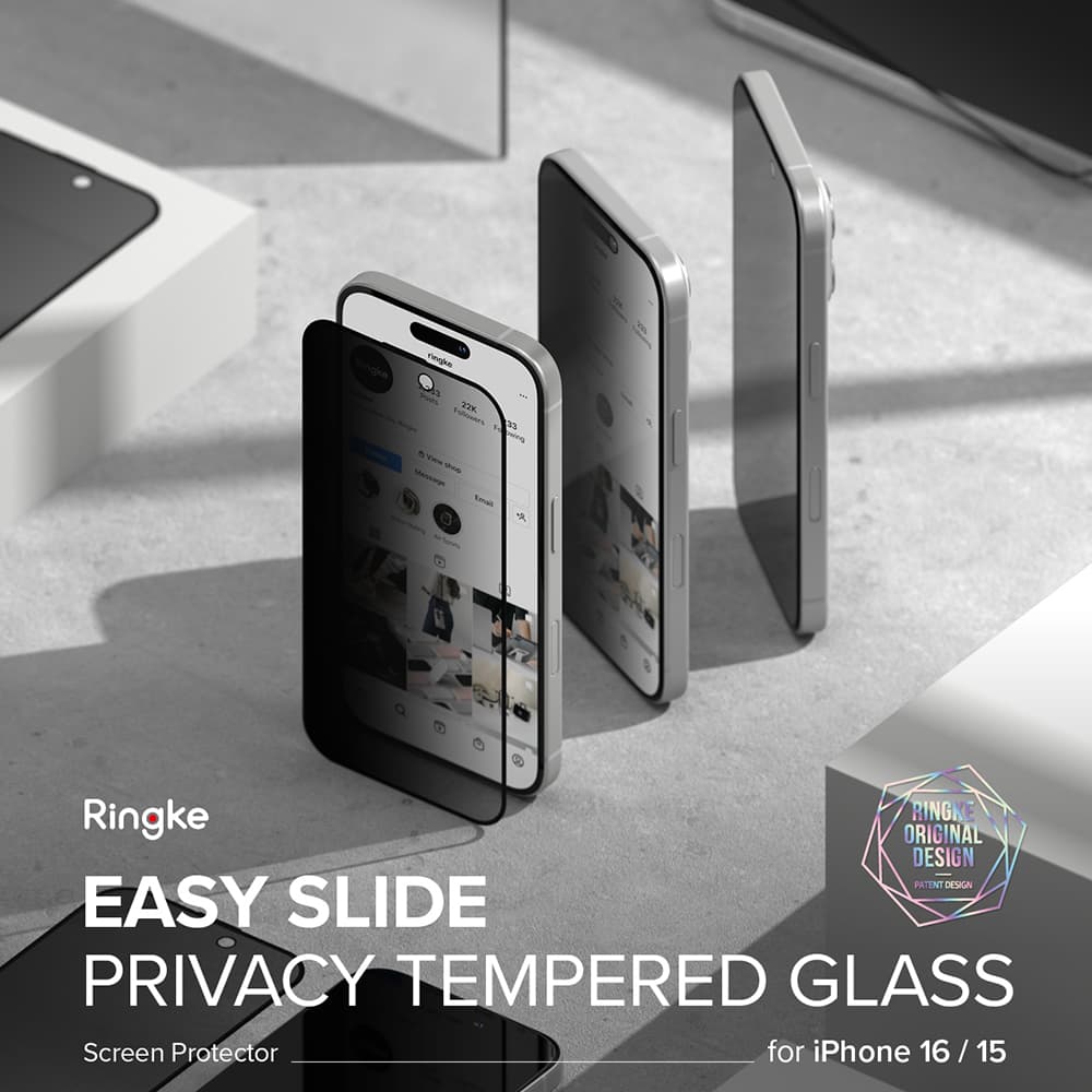 Ringke Easy Slide tvrzené sklo (2 ks) iPhone 16 Plus iPhone 15 Plus Privacy - náhled 3