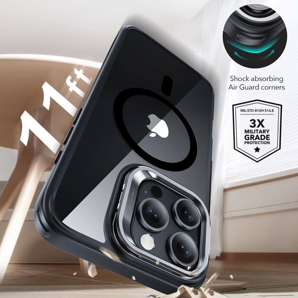ESR Classic Hybrid HaloLock Kickstand + Tvrzené sklo iPhone 16 Pro černá průhledná - náhled 3