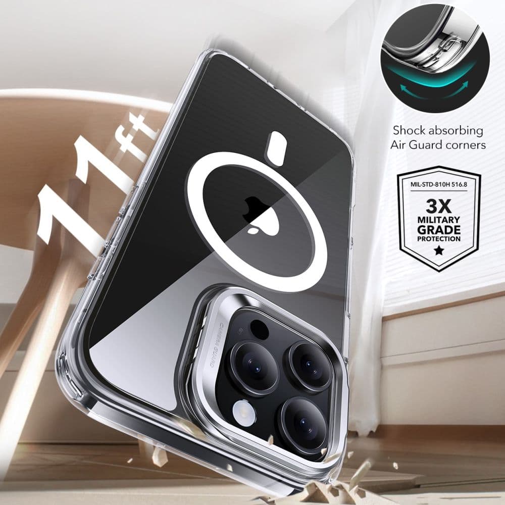 ESR Classic Hybrid HaloLock Kickstand s tvrzeným sklem iPhone 16 Pro Max čirý - náhled 3