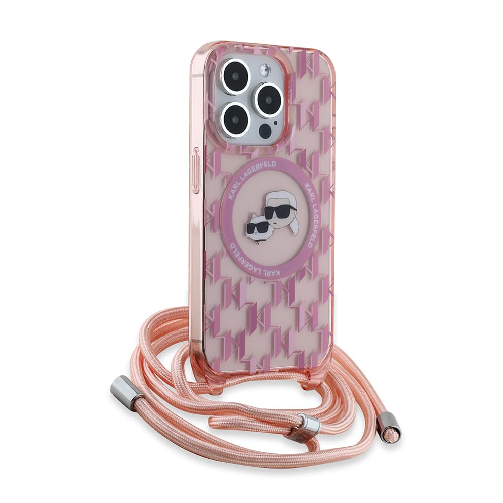 Karl Lagerfeld IML Crossbody MagSafe iPhone 15 Pro růžový monogram Karl&amp;Choupette Head - náhled 3