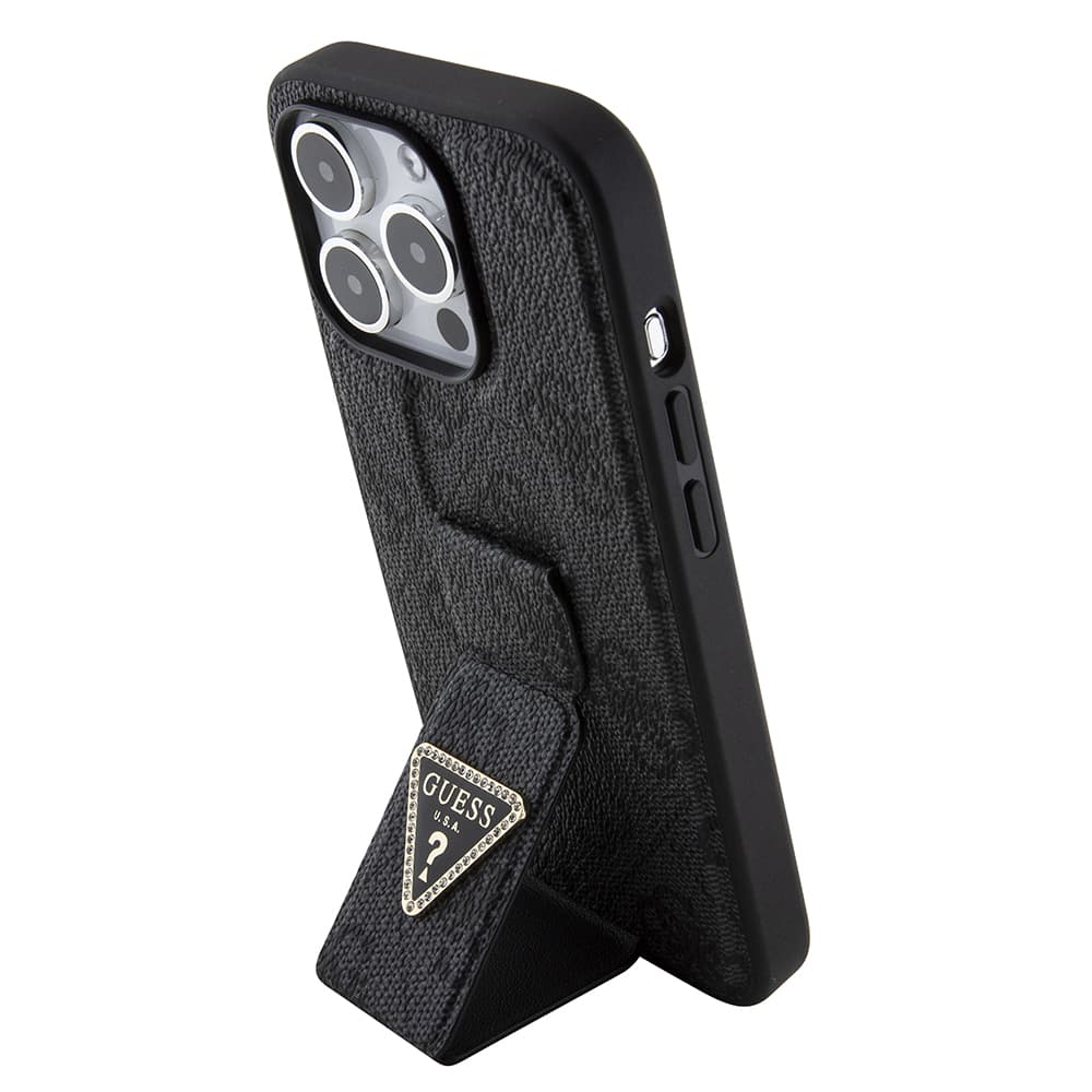 Guess Grip Stand 4G Triangle Strass pro iPhone 15 Pro Max černý - náhled 3