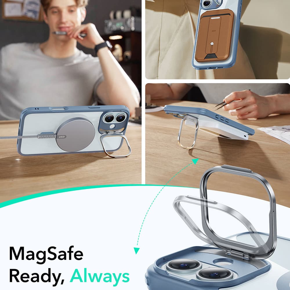 ESR Classic Hybrid HaloLock Kickstand iPhone 16 průhledná modrá - náhled 3