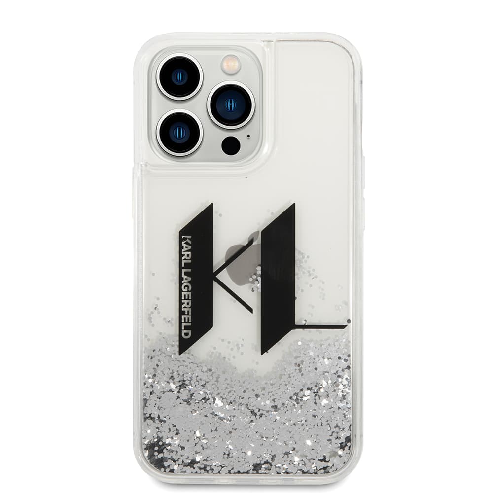 Karl Lagerfeld Hardcase Liquid Glitter iPhone 14 Pro velký KL černá - náhled 3