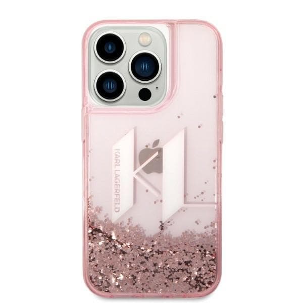Karl Lagerfeld pouzdro Glitter iPhone 14 Pro růžové Liquid Big KL - náhled 3