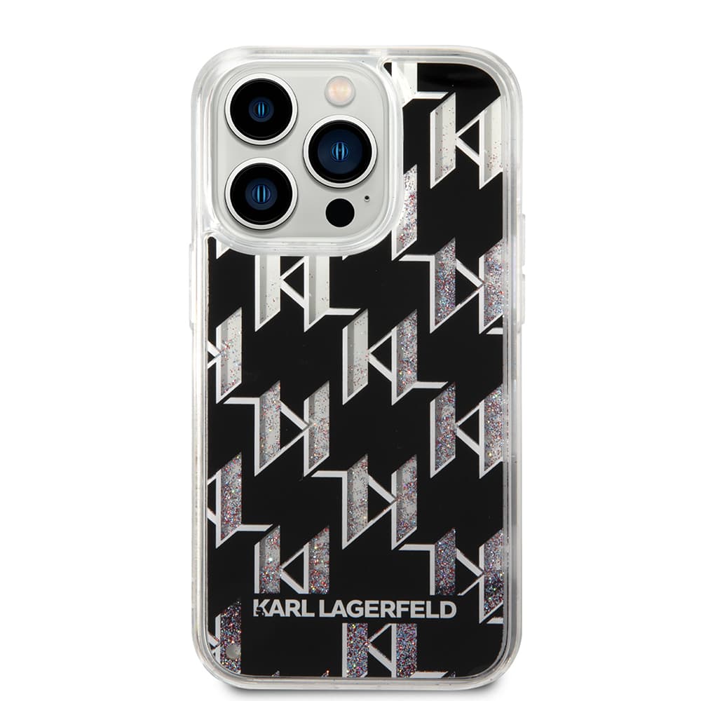 Karl Lagerfeld Hardcase Liquid Glitter iPhone 14 Pro Monogram stříbrná - náhled 3