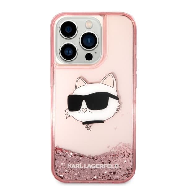 Karl Lagerfeld Hardcase Glitter iPhone 14 Pro růžová Choupette Head - náhled 3