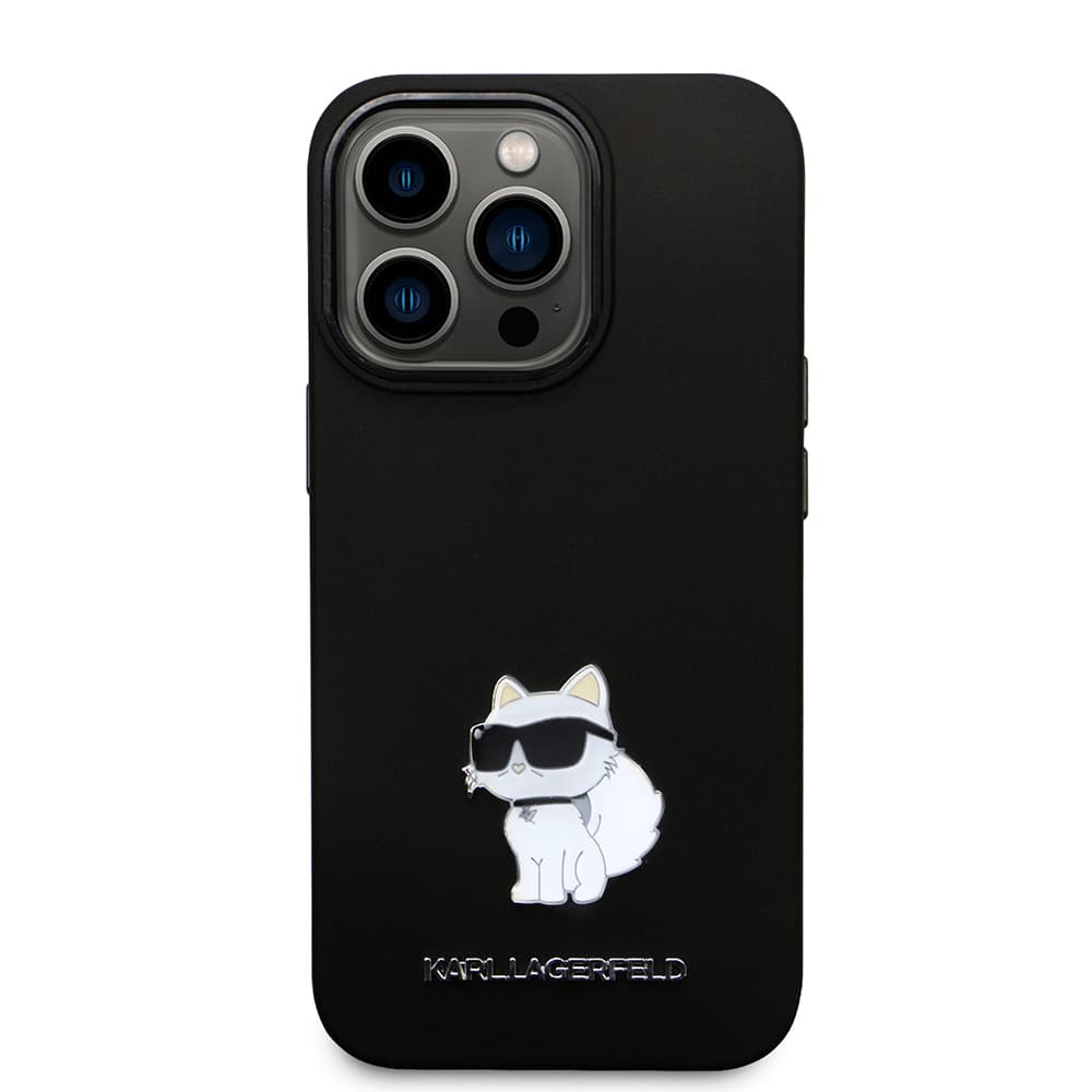 Karl Lagerfeld Silicone pouzdro iPhone 14 Pro Choupette Metal Pin růžová - náhled 3