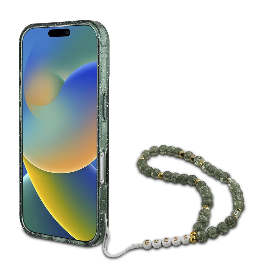 Guess IML Glitter s perlovým řemínkem MagSafe iPhone 16 Plus zelená - náhled 3