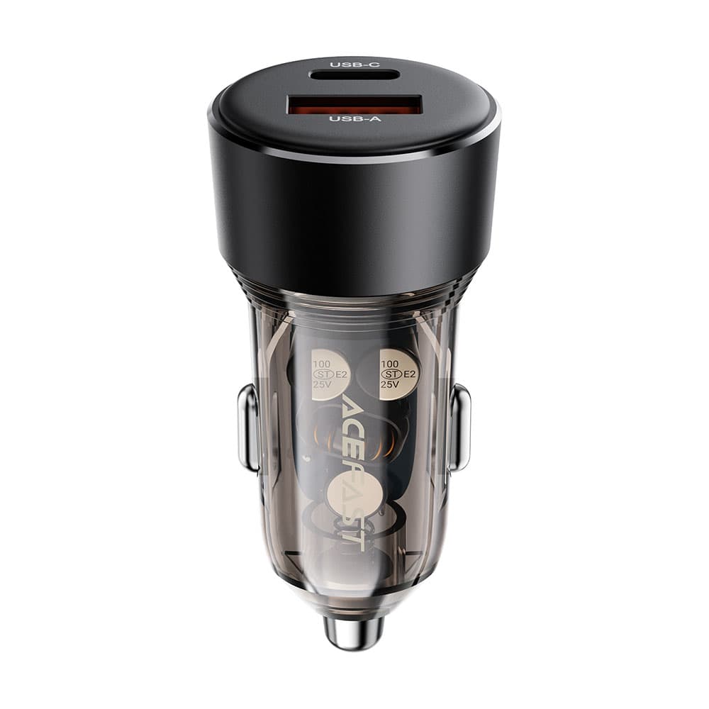 Acefast Car Charger B12 Dvouportová Type-C USB Dvojité Rychlé Nabíjení 60W Černá - náhled 3