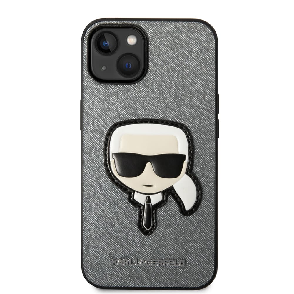 Karl Lagerfeld Saffiano pouzdro iPhone 14 Plus stříbrné Karlova hlava - náhled 3