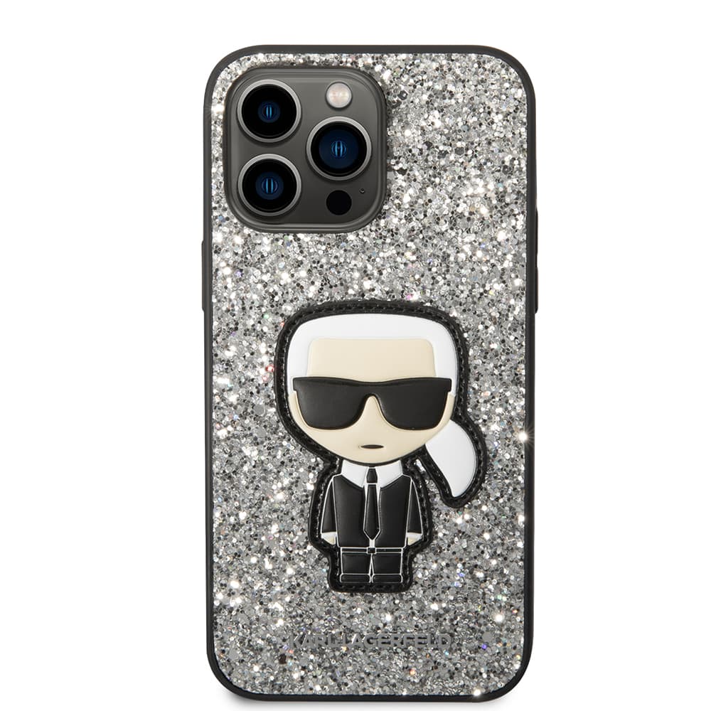 Karl Lagerfeld Hardcase Glitter iPhone 14 Pro Max stříbrné vločky Ikonik - náhled 3