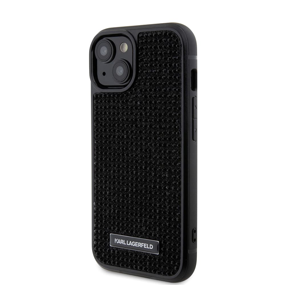 Karl Lagerfeld Hardcase Rhinestone iPhone 15 Logo Metal Plate stříbrný - náhled 3
