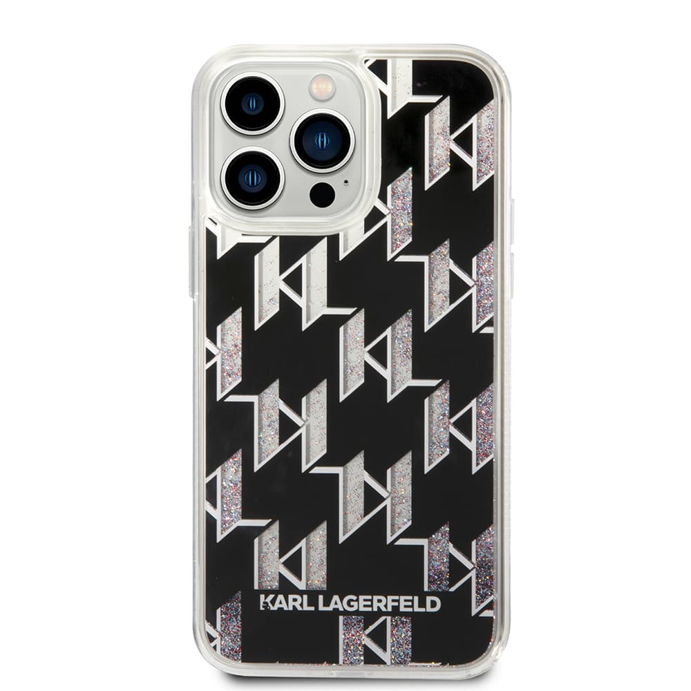 Karl Lagerfeld Hardcase Liquid Glitter iPhone 14 Pro Max Monogram stříbrná - náhled 3