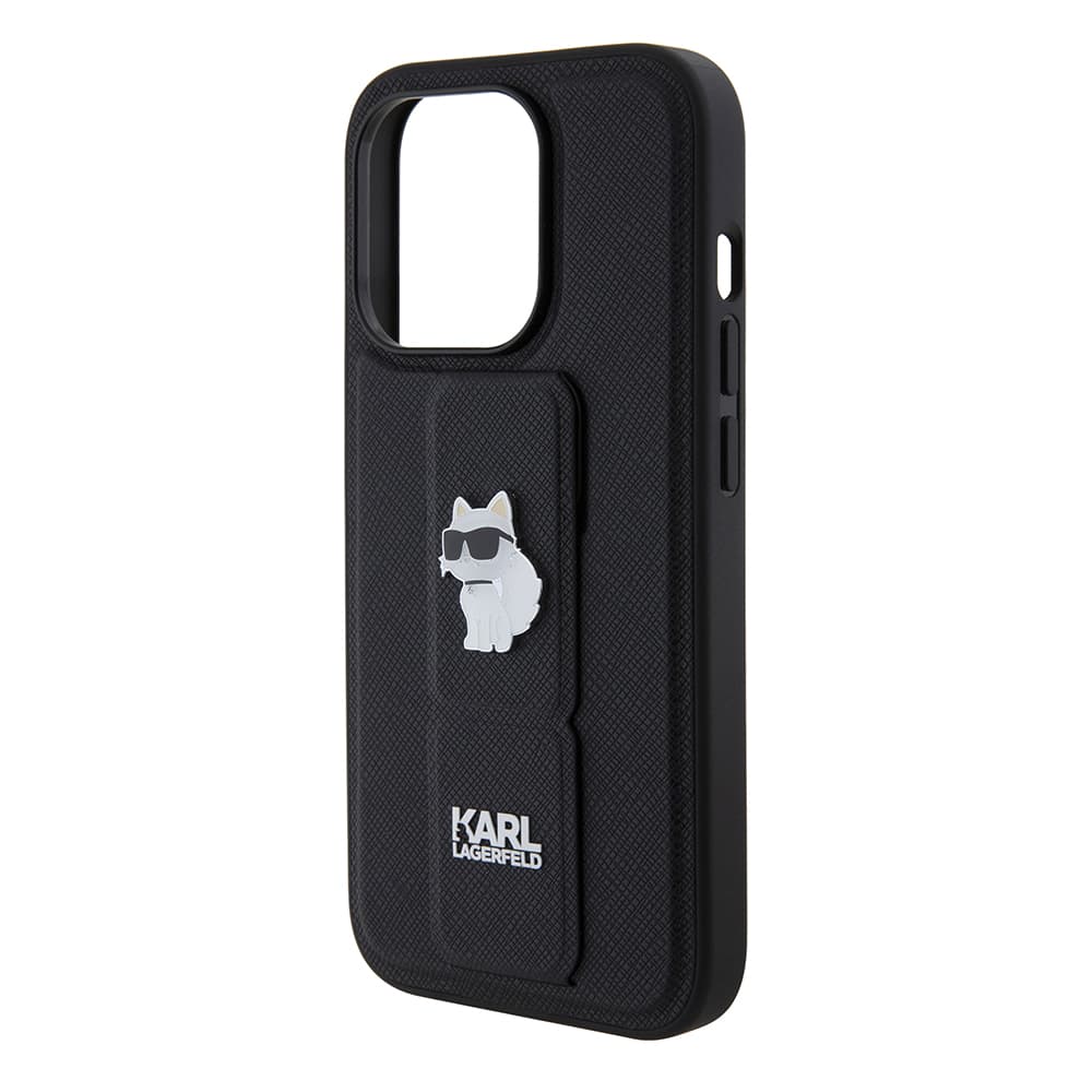 Karl Lagerfeld Saffiano Gripstand iPhone 15 Pro Choupette Pins růžová - náhled 3