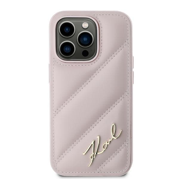 Karl Lagerfeld Diagonal Quilted Script iPhone 14 Pro Max růžový - náhled 3