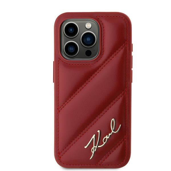 Karl Lagerfeld Diagonal Quilted Script iPhone 15 Pro červený - náhled 3