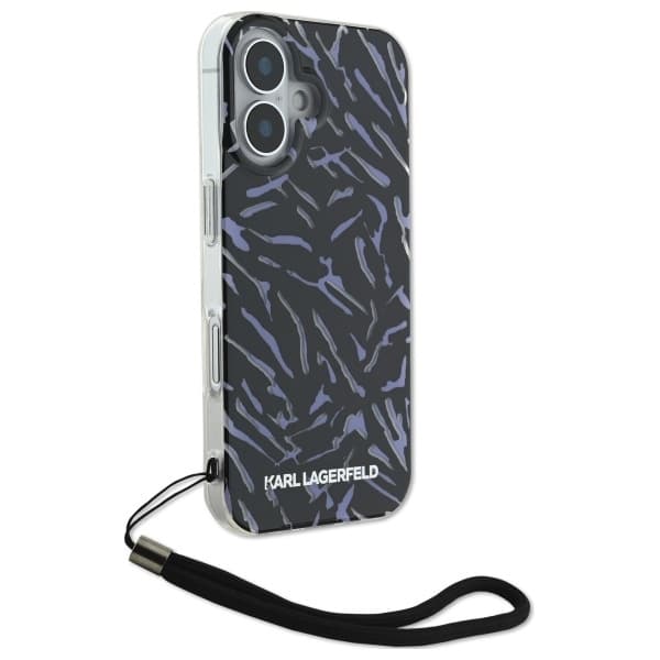 Karl Lagerfeld pouzdro iPhone 16 Plus fialová zebra s popruhem - náhled 3