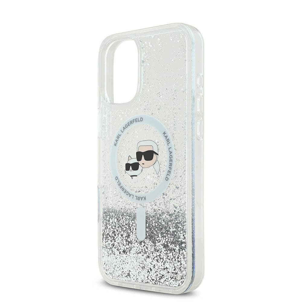 Karl Lagerfeld Glitter Liquid MagSafe iPhone 16 průhledný Karl&amp;Choupette Head - náhled 3