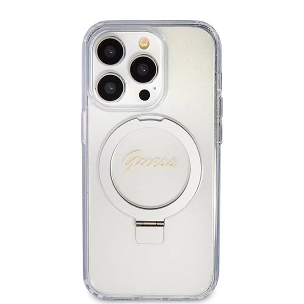 Guess Ring Stand Script Glitter MagSafe iPhone 15 Pro průhledný - náhled 3