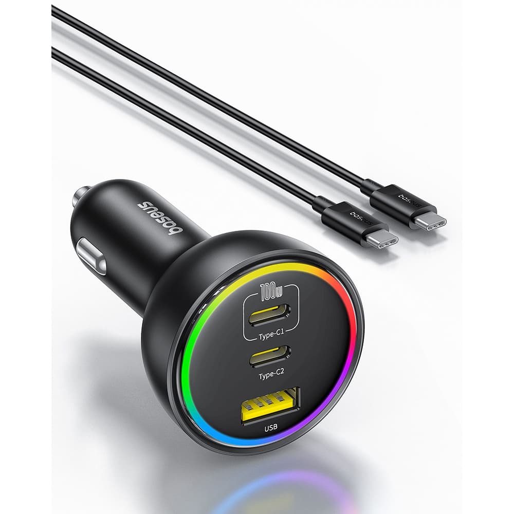 Baseus Car Charger 2x USB-C USB 152.5W Rychlé Nabíjení RGB USB-C Kabel Černá - náhled 3