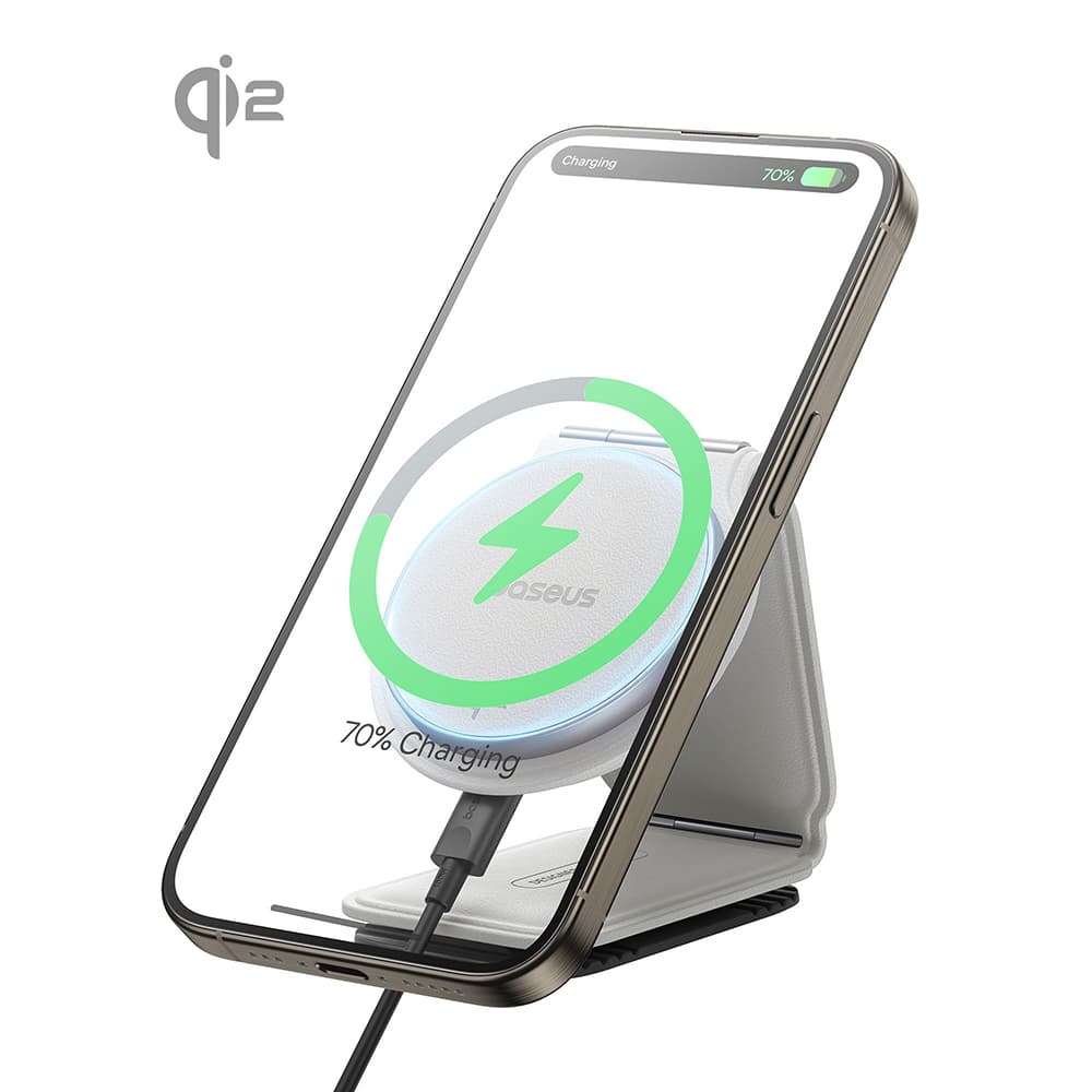 Baseus Car Holder s bezdrátovým nabíjením PrimeTrip C02 magnetický úchyt na palubní desku 15W měsíční bílá - náhled 3