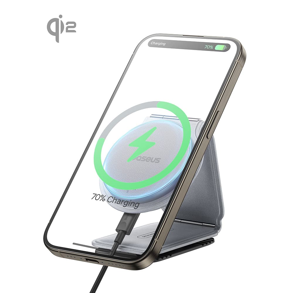 Baseus Car Holder s bezdrátovým nabíjením PrimeTrip C02 magnetický úchyt na palubní desku 15W matná šedá - náhled 3