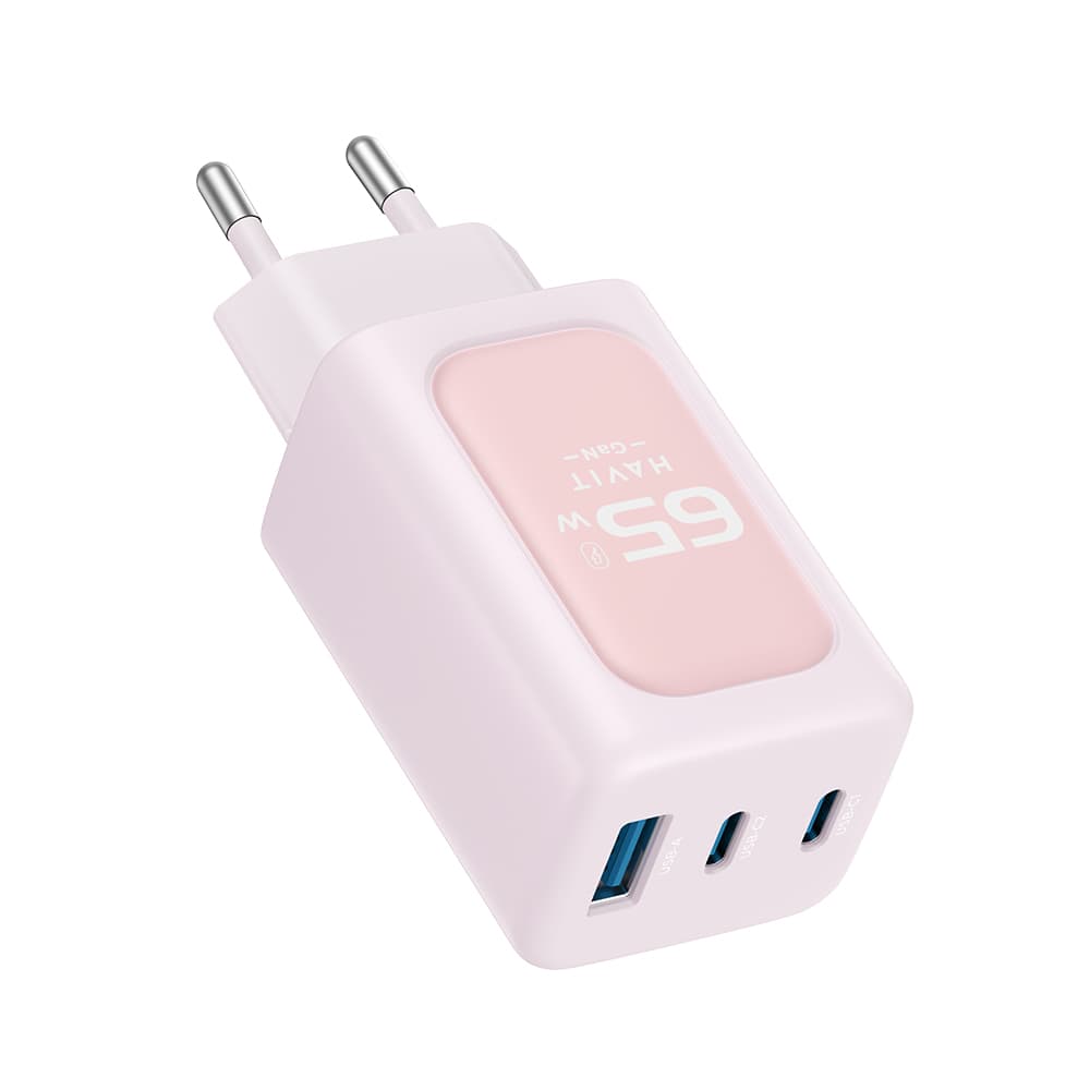 Havit Wall Charger UC260 EU 2x USB-C USB 65W růžová - náhled 3