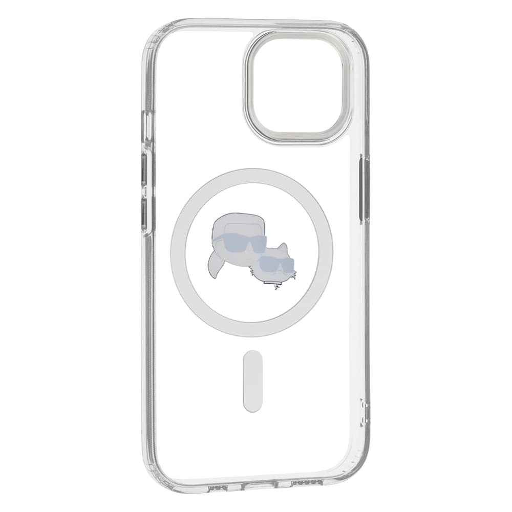 Karl Lagerfeld IML MagSafe iPhone 15 Bílý Metal Karl&amp;Choupette Heads - náhled 3