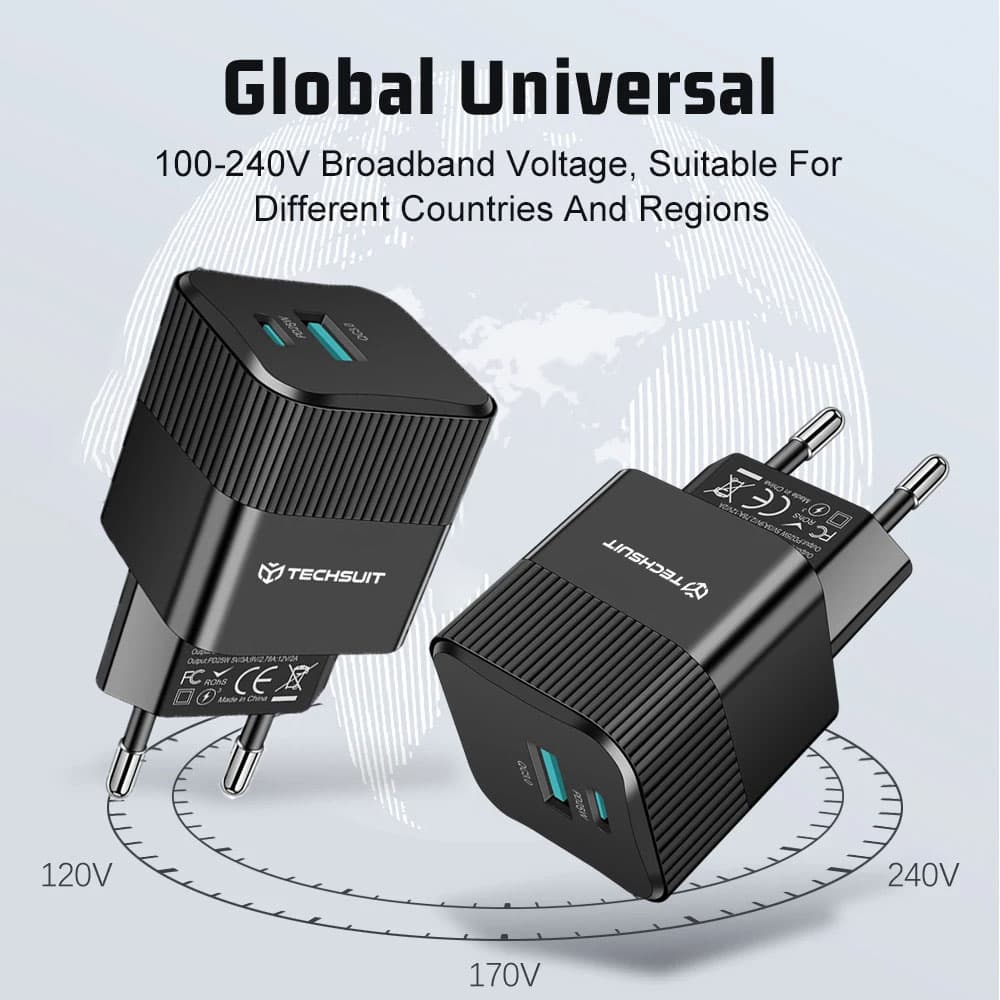 Nabíječka na zeď Techsuit Tiny Series CHPD216 GaN USB QC3.0 Type-C PD25W černá - náhled 3