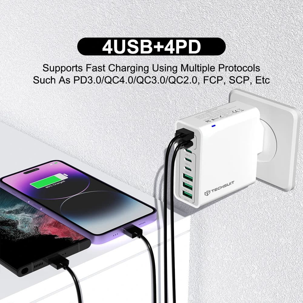 Techsuit Wall Charger CHPD224 4x USB 4x Type-C Rychlé nabíjení 65W Bílá - náhled 3