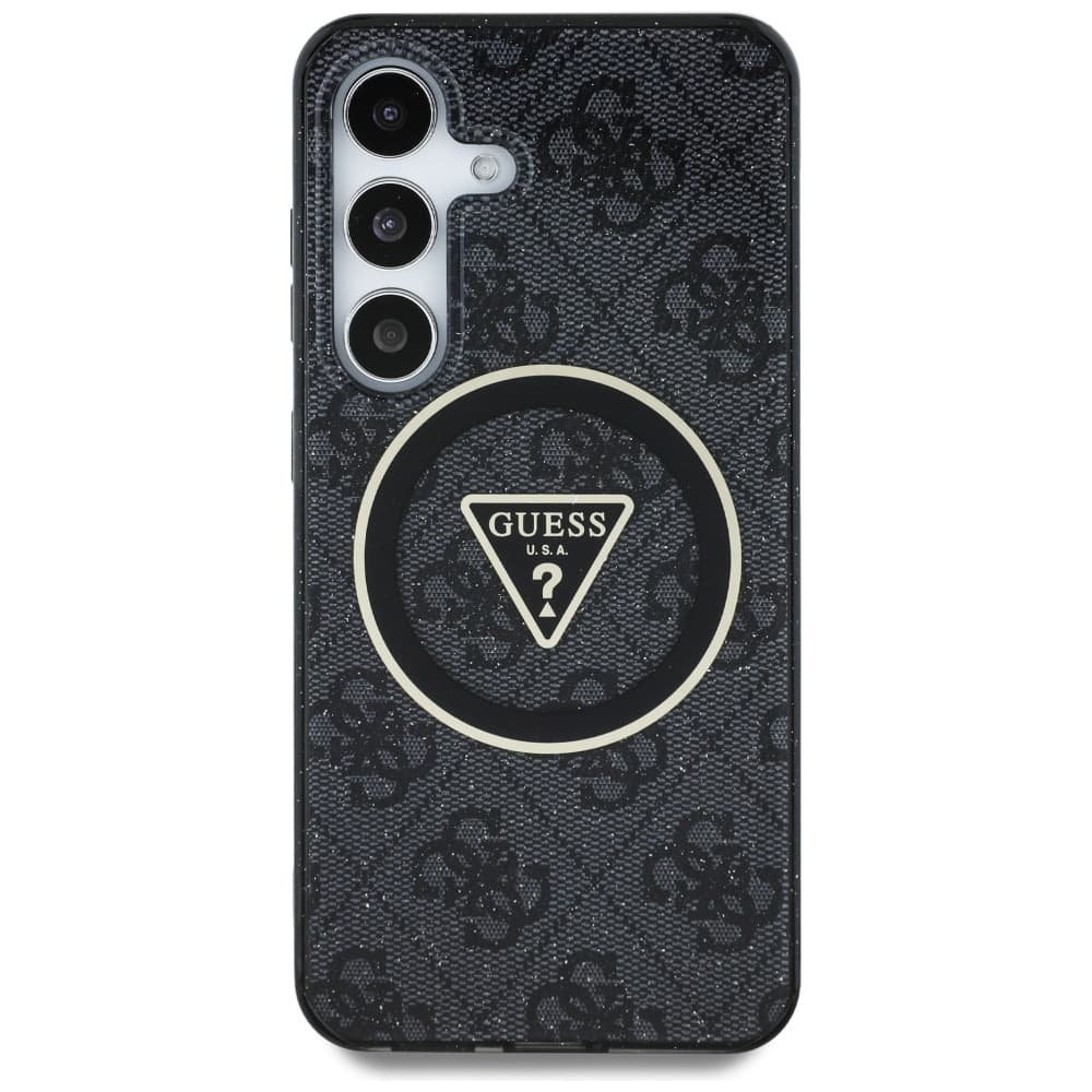 Guess IML Metal Glitter 4G Circle Triangle MagSafe Samsung Galaxy S25 černá - náhled 3
