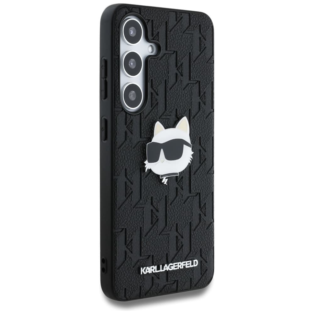 Karl Lagerfeld Hardcase Monogram Leather Samsung Galaxy S25 Choupette Head Pin růžová - náhled 3