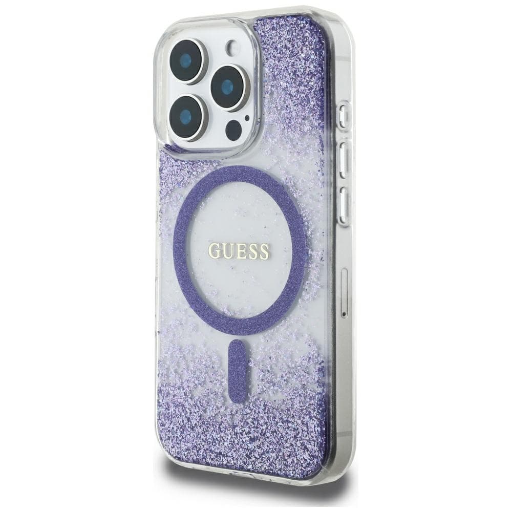 Guess Resin Bottom Glitter MagSafe pro iPhone 16 Pro fialová - náhled 3