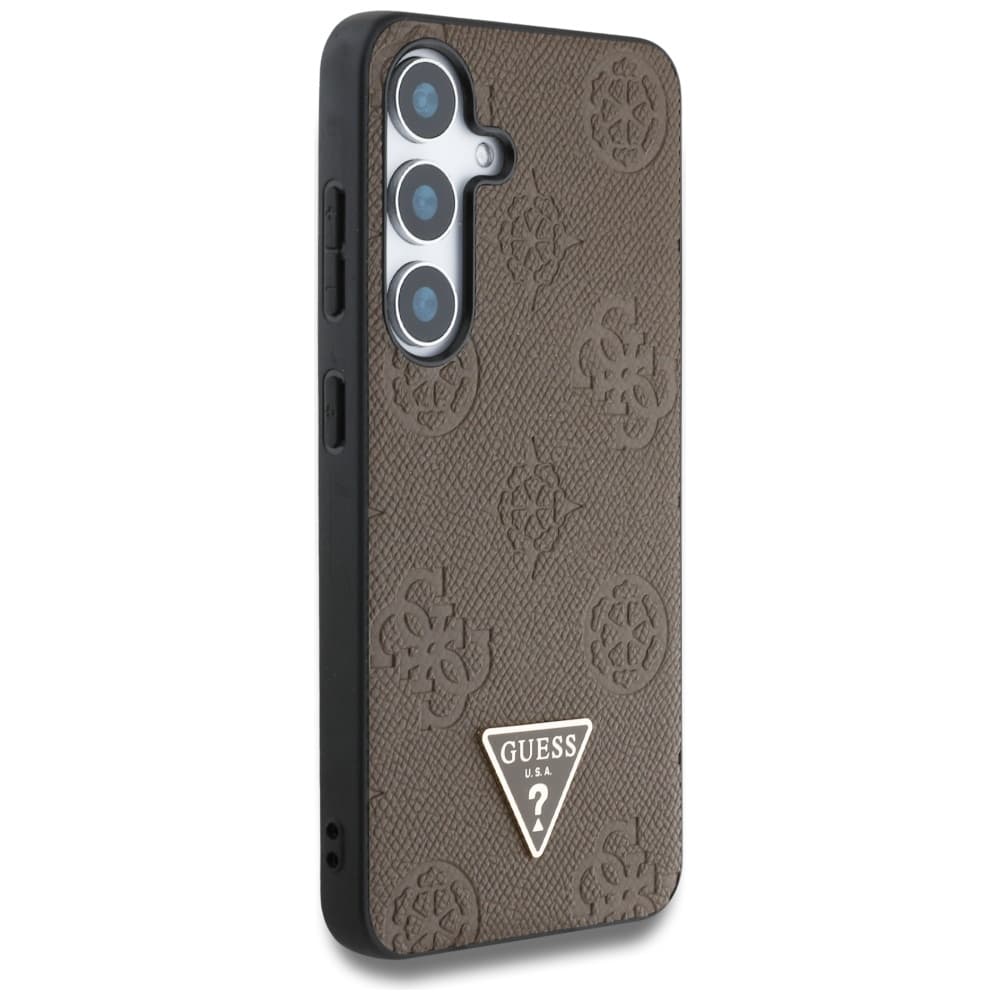 Guess Peony Grained Hot Stamp Triangle Logo MagSafe Samsung Galaxy S25 hnědý - náhled 3