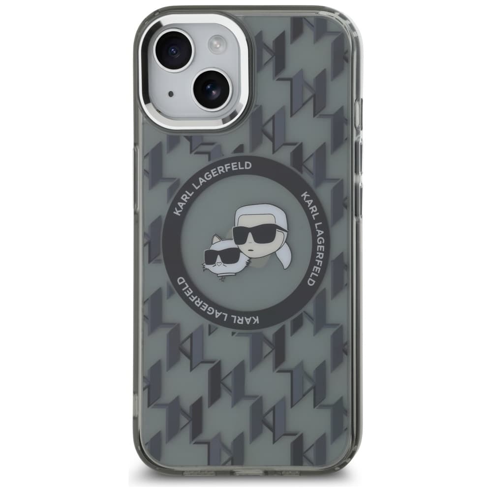 Karl Lagerfeld IML MagSafe iPhone 15 Plus Černý Monogram Karl&amp;Choupette Head - náhled 3