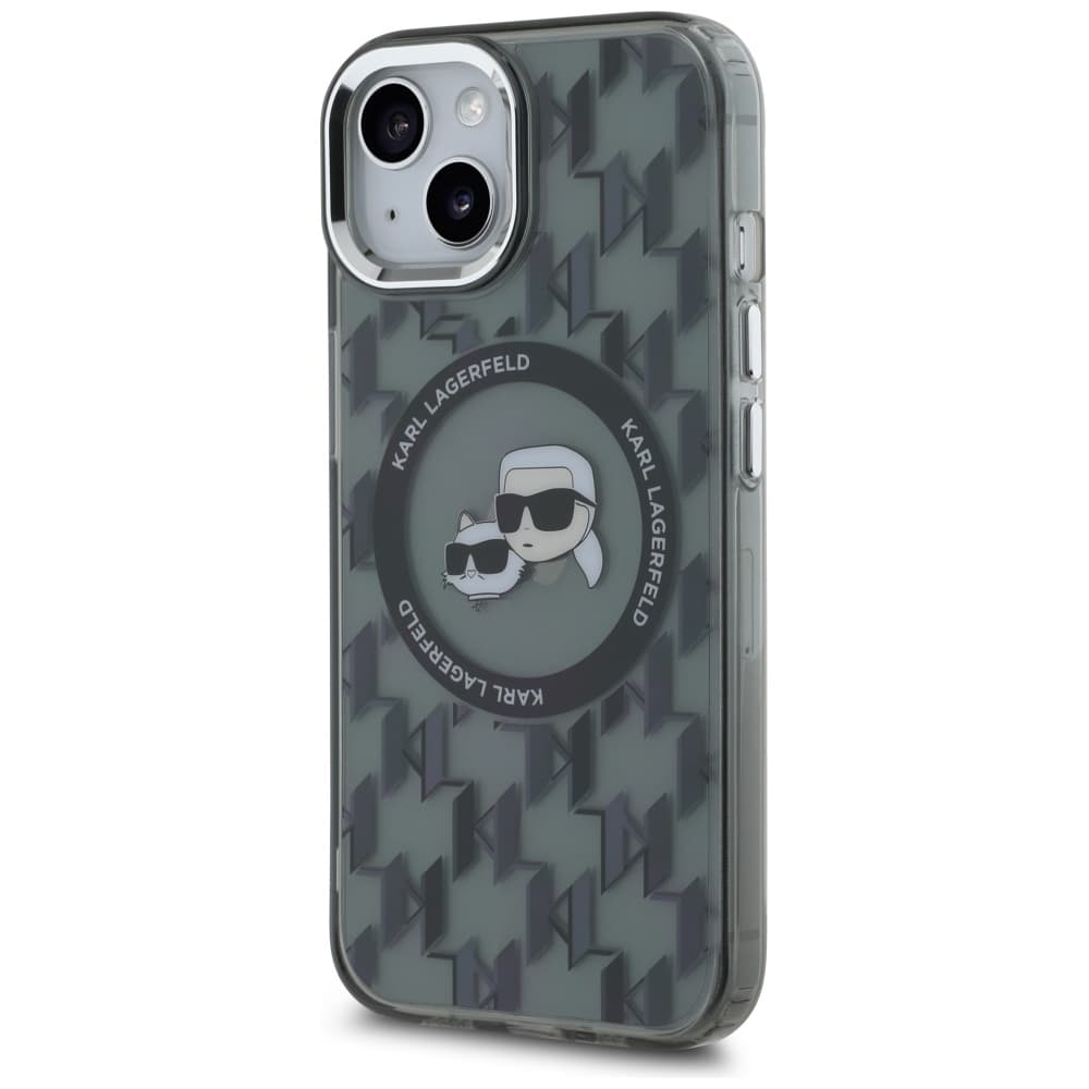 Karl Lagerfeld IML MagSafe iPhone 15 Monogram Karl a Choupette Head černá - náhled 3