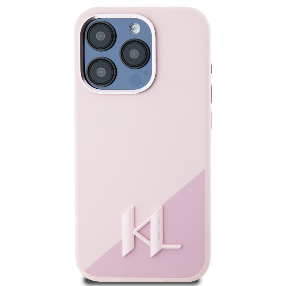 Karl Lagerfeld Silicone MagSafe iPhone 15 Pro růžový Shadow Metal Initial - náhled 3