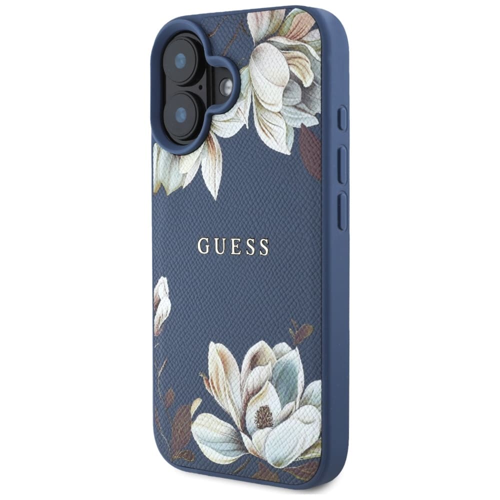 Guess Grained Flowers MagSafe GUHMP16SPGNMPLMB iPhone 16 Modrá - náhled 3