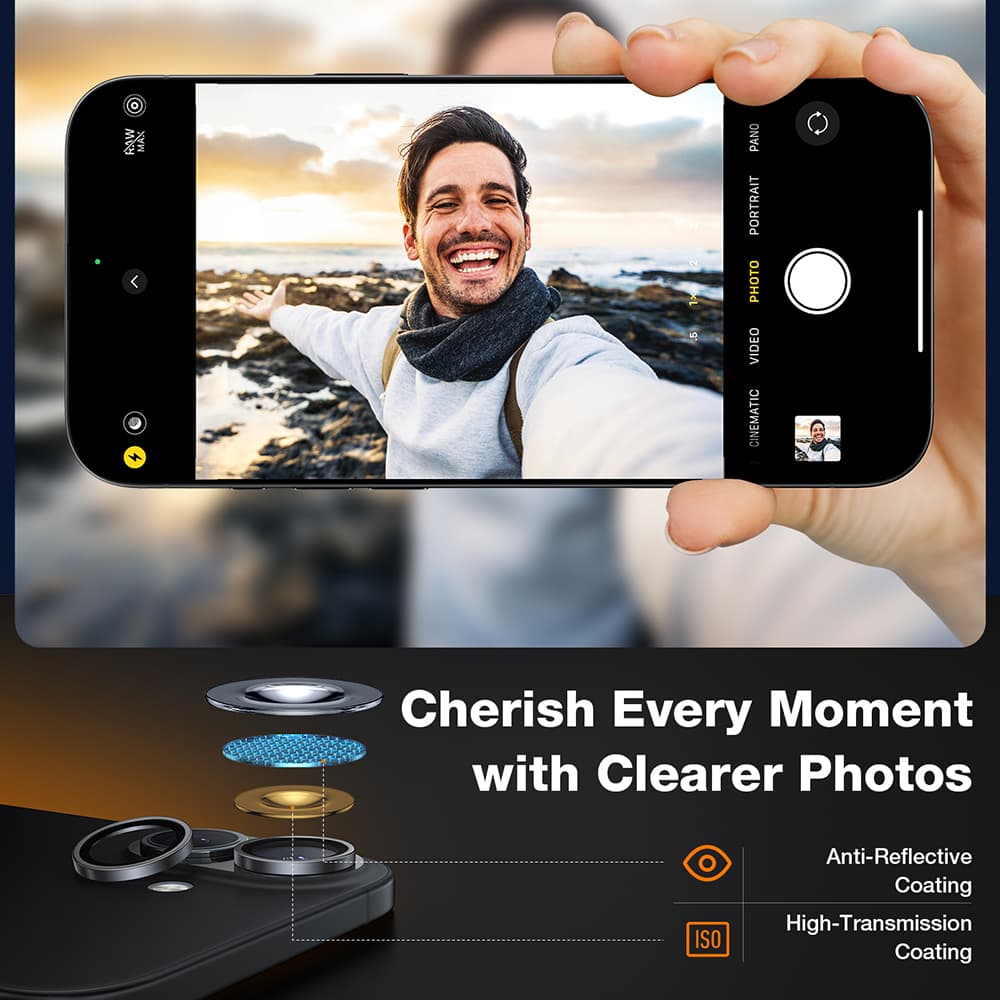 Torras Lensguard ochrana kamery iPhone 16 iPhone 16 Plus titanově šedá - náhled 3