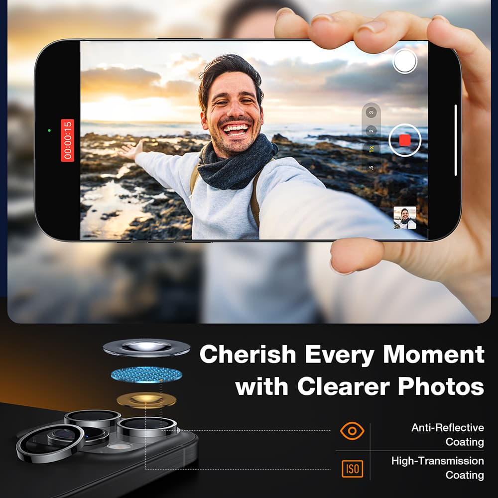 Ochranné sklo na fotoaparát Torras Lensguard iPhone 16 Pro Max černé - náhled 3