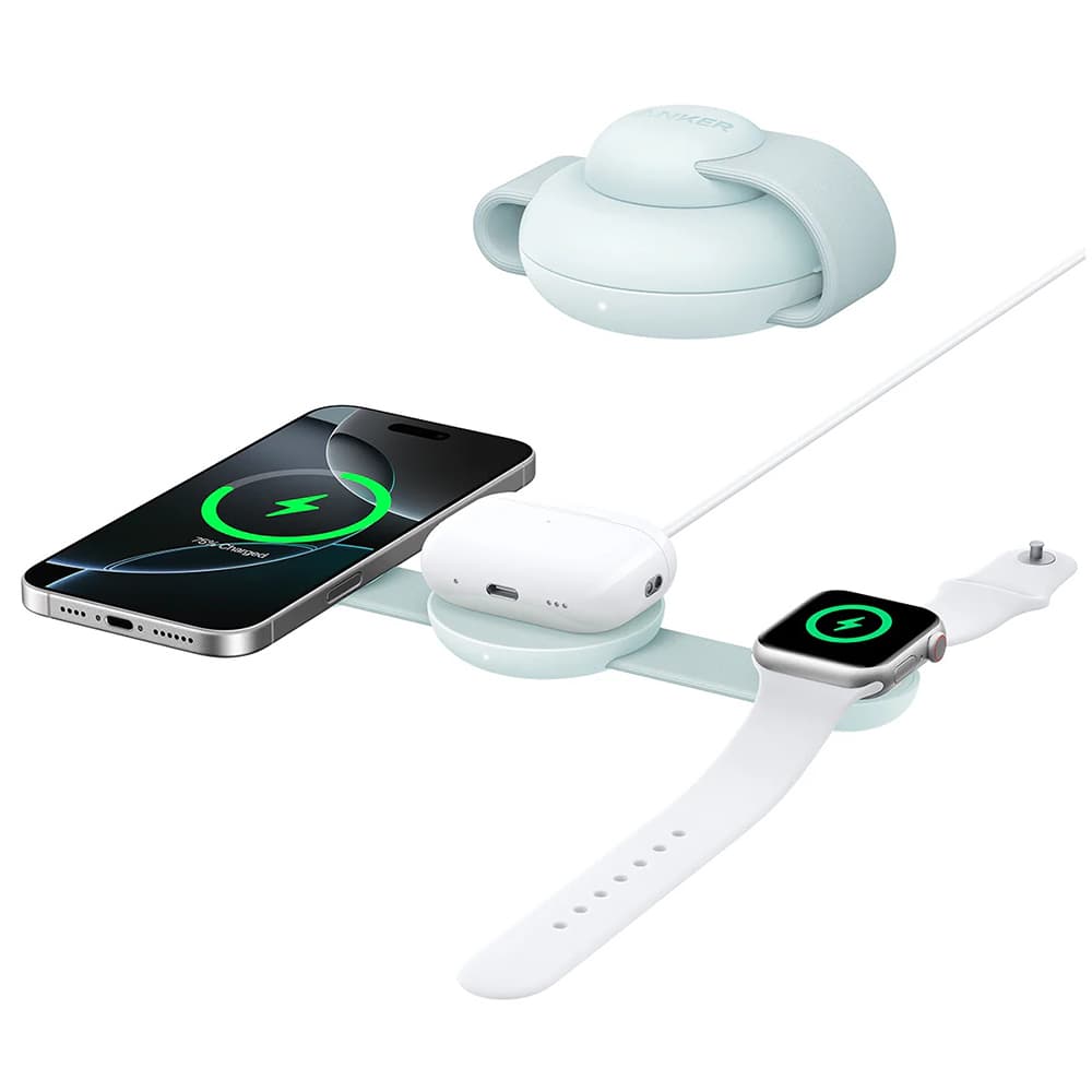 Anker Wireless Charger MagGo 3-in-1 pro iPhone 15/16 AirPods Apple Watch skládací 15W zelená - náhled 3