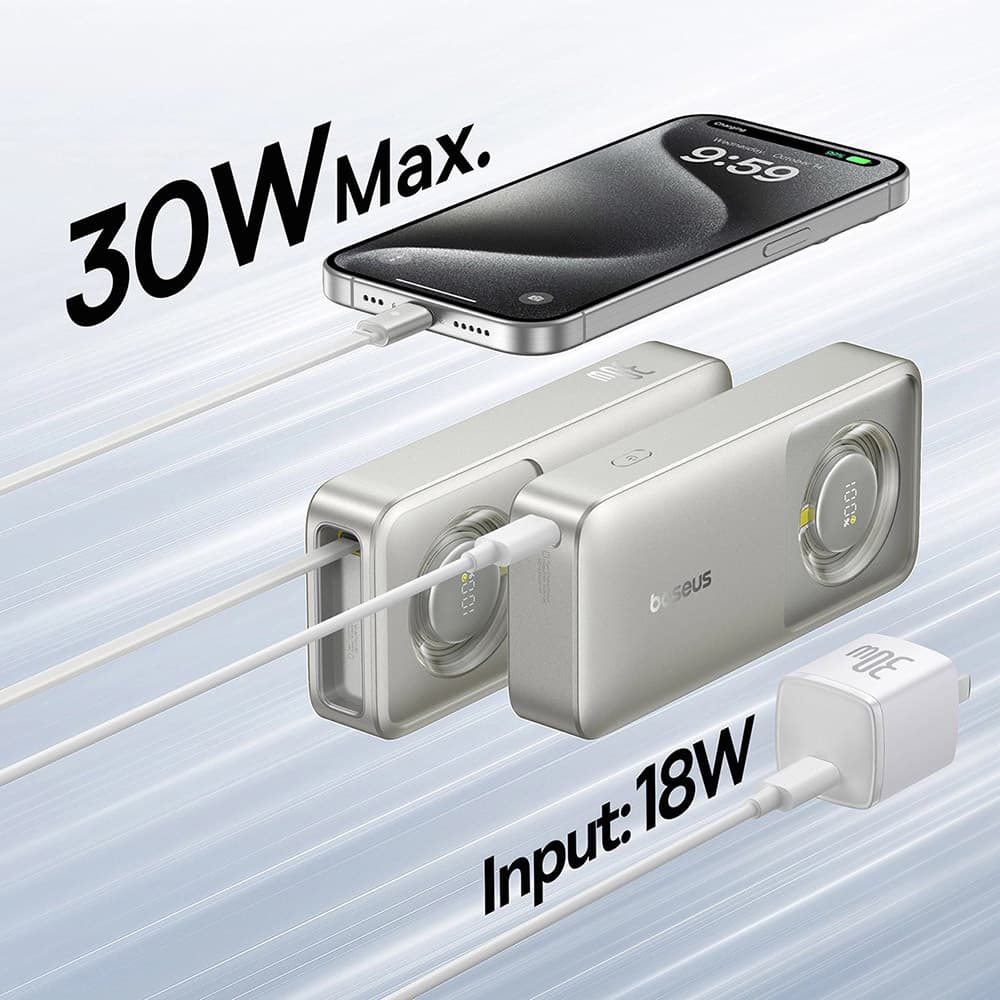 Baseus Power Bank Free2Pull s vysouvacím USB-C kabelem šedá 10000mAh 30W - náhled 3