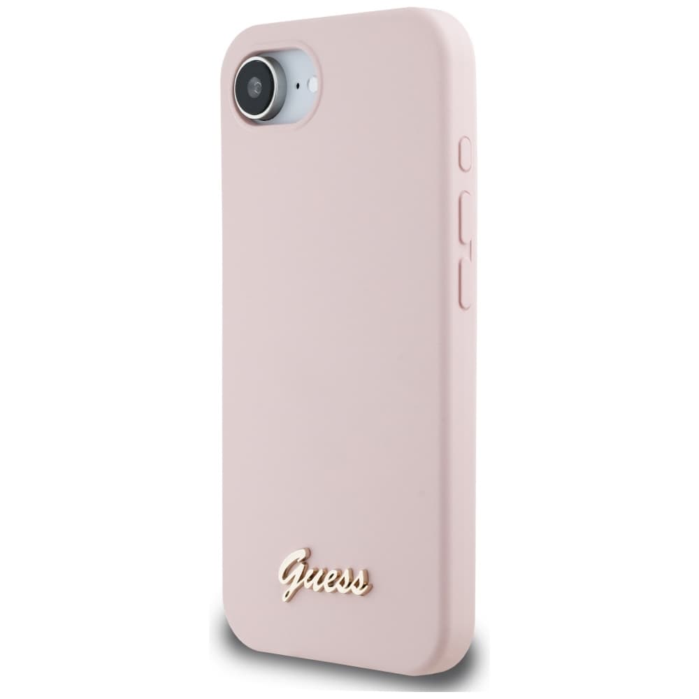 Guess Silicone Script Metal Logo GUHMPSE4SMBSLP iPhone 16e růžová - náhled 3