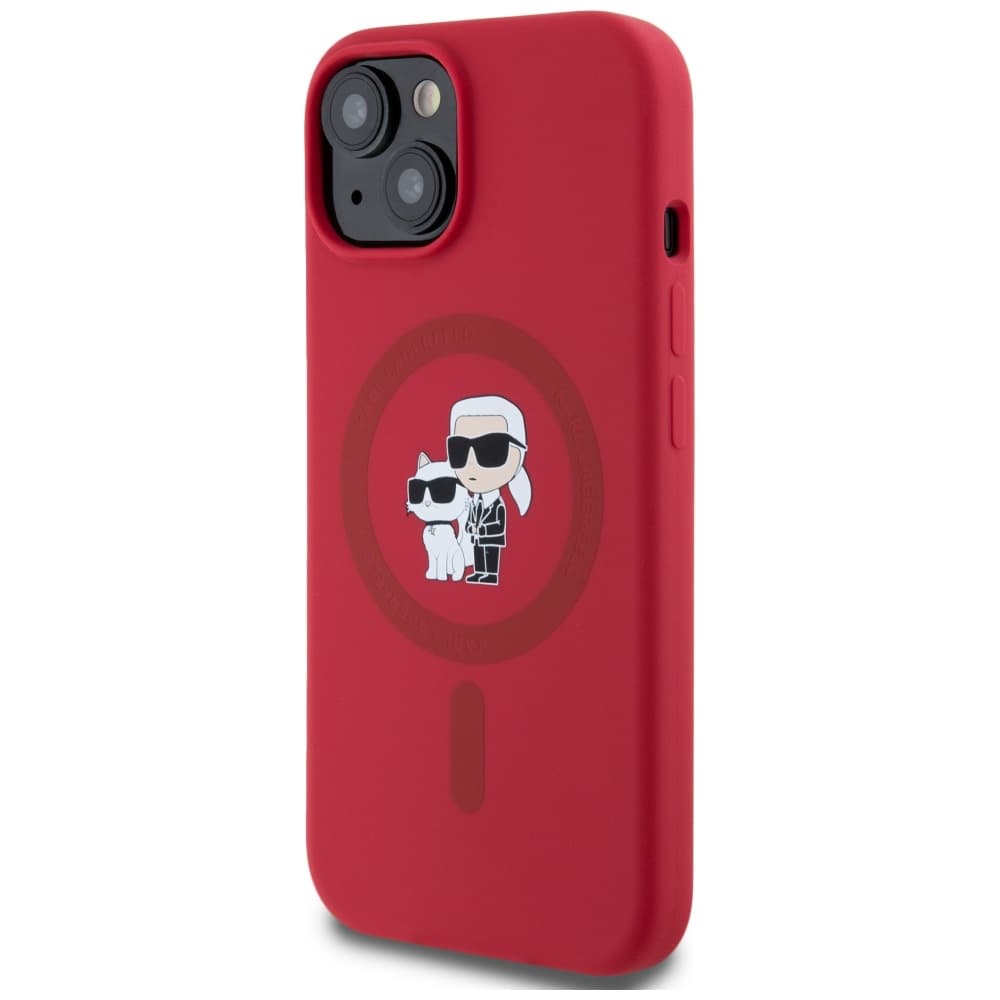 Karl Lagerfeld Silicone MagSafe pro iPhone 15 červená Karl&amp;Choupette - náhled 3