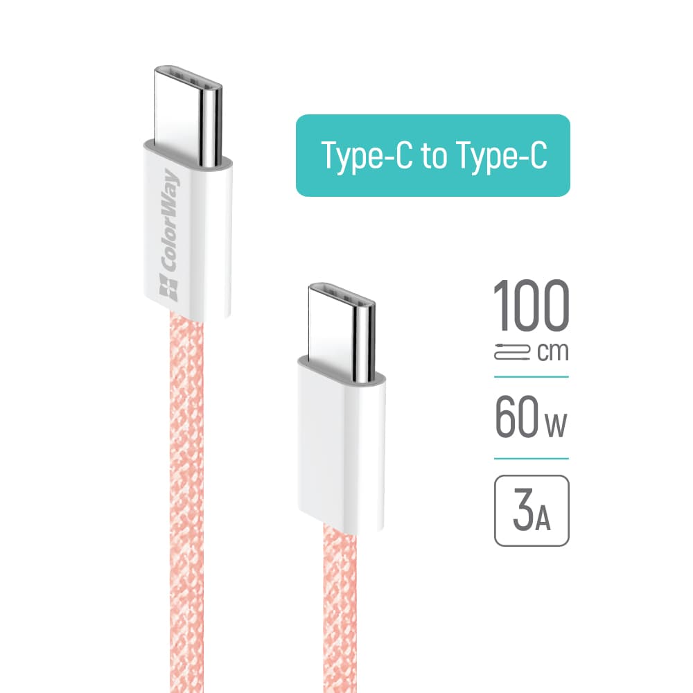 ColorWay Data Cable pro MacBook Pro Type-C na Type-C PD 60W 1m růžová - náhled 3