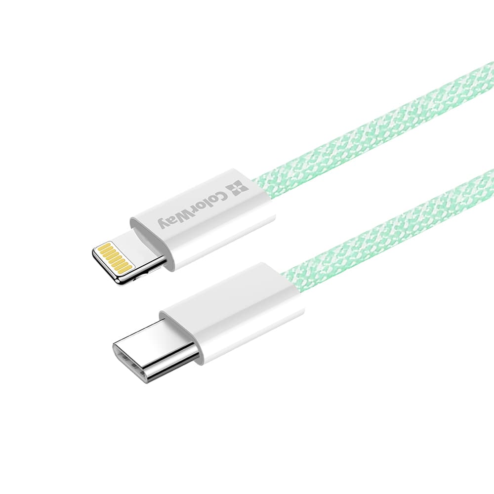 ColorWay Data Cable CW-CBPDCL061-G Type-C na Apple Lightning PD 27W 3A 480Mbps Nylon 1m zelená - náhled 3