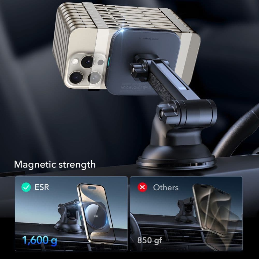 ESR Car Holder s bezdrátovým nabíjením Qi2 HaloLock s CryoBoost MagSafe kompatibilní 15W na palubní desku černý - náhled 3