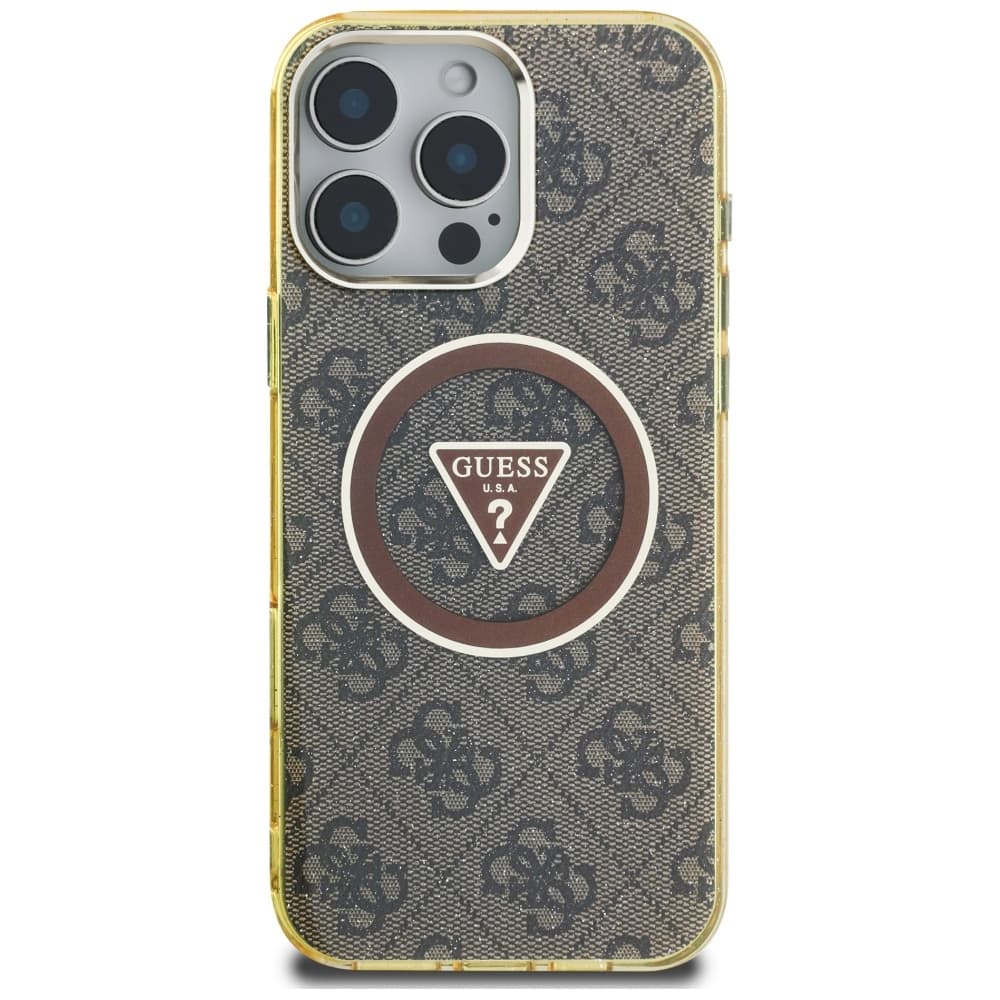 Guess IML Metal Glitter 4G Circle Triangle MagSafe iPhone 16 Pro hnědý - náhled 3