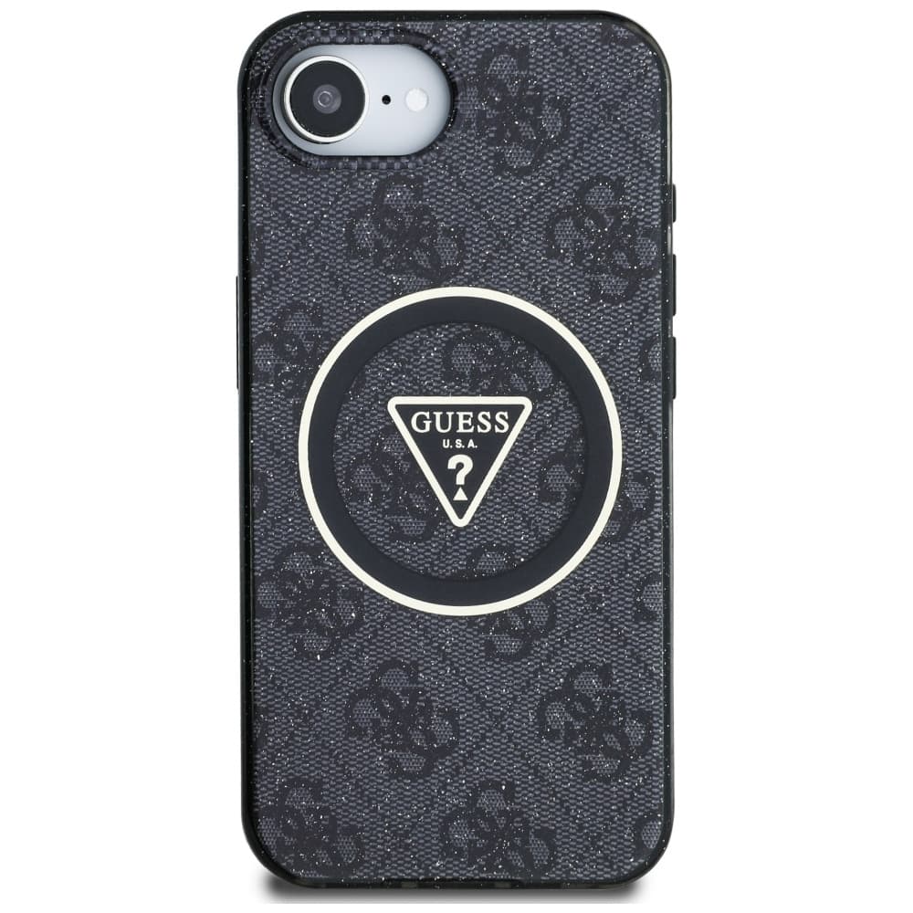 Guess IML Metal Glitter 4G Circle Triangle MagSafe iPhone 16e černá - náhled 3