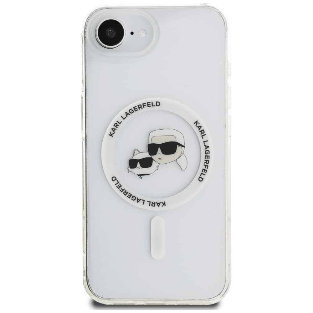 Karl Lagerfeld IML MagSafe iPhone 16e Bílý Metal Karl&amp;Choupette Head - náhled 3